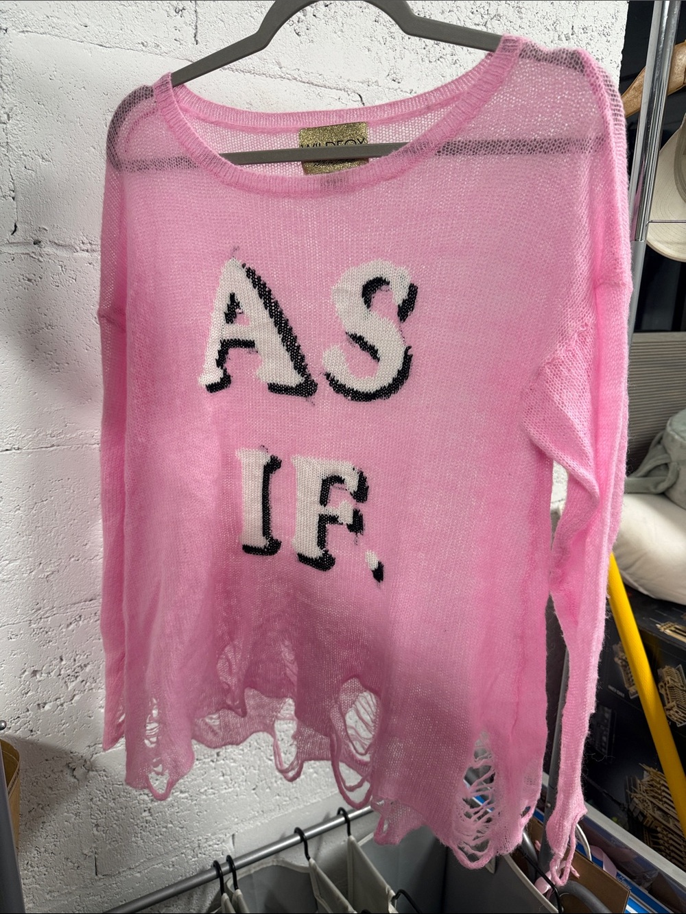 Pink 'AS IF' Distressed Knit Sweater WILDFOX Oversized Long Sleeve Size XS NWOT